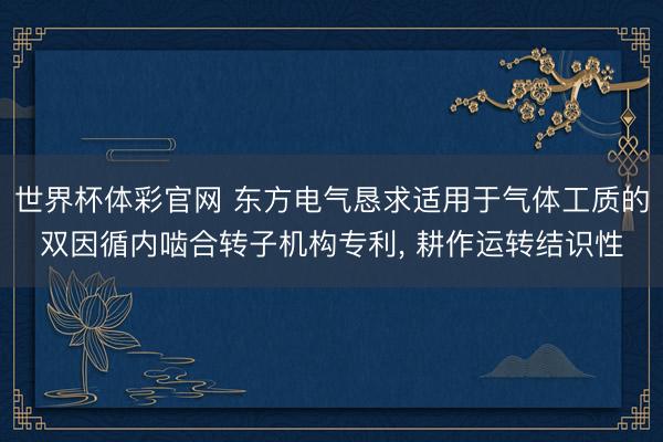 世界杯体彩官网 东方电气恳求适用于气体工质的双因循内啮合转子机构专利， 耕作运转结识性