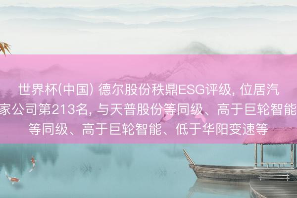 世界杯(中国) 德尔股份秩鼎ESG评级， 位居汽车零部件行业242家公司第213名， 与天普股份等同级、高于巨轮智能、低于华阳变速等