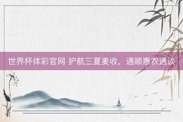 世界杯体彩官网 护航三夏麦收，通顺惠农通谈