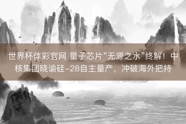 世界杯体彩官网 量子芯片“无源之水”终解!中核集团晓谕硅-28自主量产,冲破海外把持